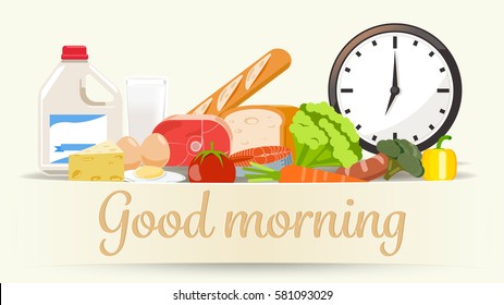 Menu morning. Nutrients are benefit. Food indispensable.