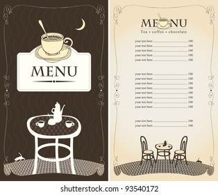 menu for the night cafe with moon and cat