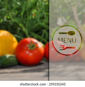 Menu on the background of vegetables. Vector image.