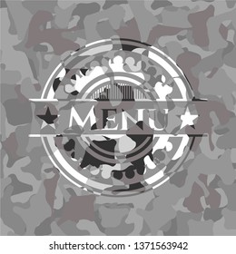 Menu on grey camouflaged texture