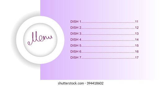 Menu on a plate. Flat menu design.
