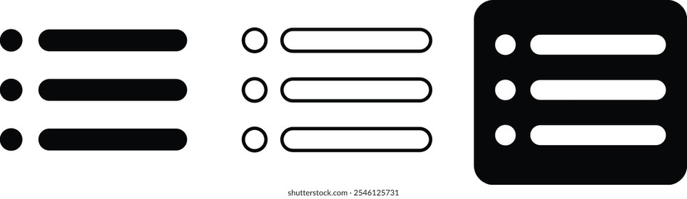 Symbolsatz für Menüoptionen. Web-Menü-Sing. Bearbeitbare Vektorzeile. 