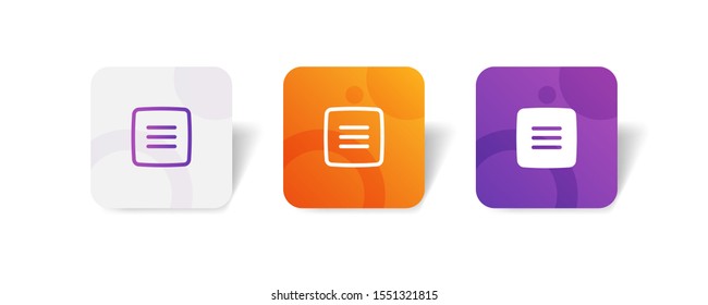 Menu / option round icon in outline and solid style with colorful gradient background, suitable for UI, app button,  infographic, etc