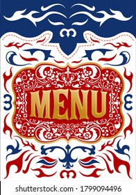 Menú emblema ornamental Diseño vectorial del restaurante.