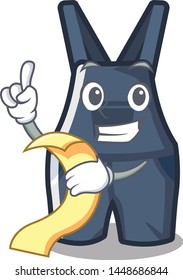 With menu overalls hanging on a cartoon wall