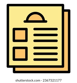 Menu paper icon outline vector. Small food. Meal lunch color flat