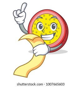 With menu passion fruit mascot cartoon