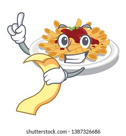 With menu pasta in the a mascot shape