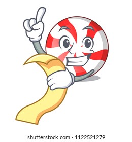 With menu peppermint candy mascot cartoon