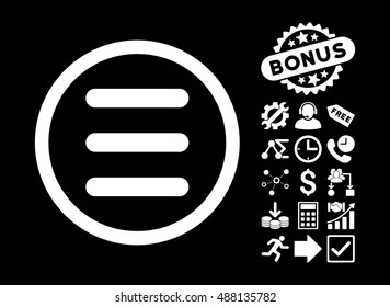 Menu pictograph with bonus pictograph collection. Vector illustration style is flat iconic symbols, white color, black background.