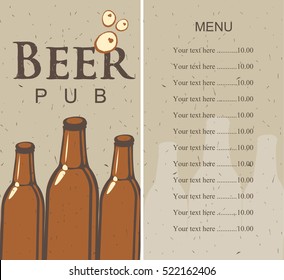 menu with picture beer bottle and price