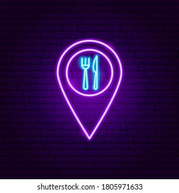 Menu Pin Neon Sign. Vector Illustration of Cafe Promotion.