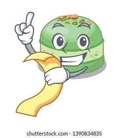 With menu pistachio cake isolated in the character