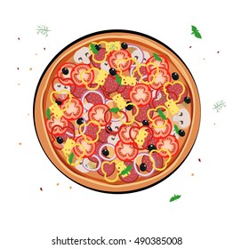 Menu pizza on the chalkboard. Pizza restaurant menu. Ingredients  for cafe menu. Vector illustration