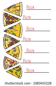 Menu for pizza restaurant in engraving old style. colored on white vector illustration
