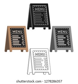 Menu of pizzeria icon in cartoon style isolated on white background. Pizza and pizzeria symbol stock vector illustration.