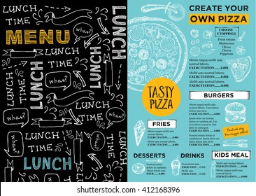 Menu Placemat Food Restaurant Brochure, Menu Template Design. Vintage Creative Dinner Template With Hand-drawn Graphic. Vector Food Menu Flyer. Gourmet Menu Board.