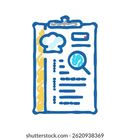 Vector de boceto del icono del doodle del chef del restaurante de la planificación del menú. Muestra del chef del restaurante de la planificación del menú