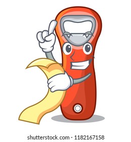 With menu plastic bottle opener isolated on cartoon