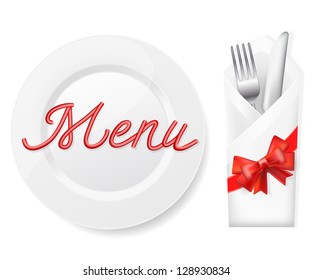 menu with plate,fork and knife in envelope