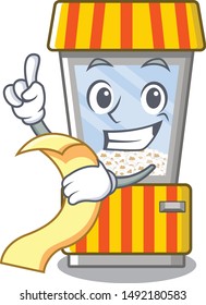 With menu popcorn vending machine is formed cartoon