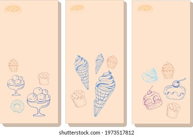 
Menu postcard cakes desserts vector dessert cupcakes illustration hand drawn dkdly graphic drawings sketch scrapbook with background