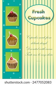 cartel del menú con cupcakes. Ilustración vectorial