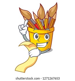 With menu pot pencil isolated with the mascot