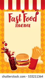 menu price fast food with cola, hamburger and fries