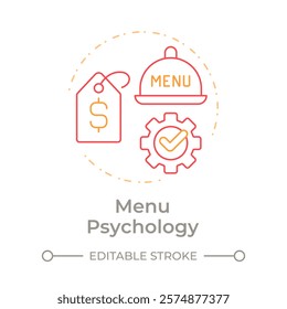 Menu psychology duo tone concept icon. Strategy of dishes selling. Restaurant business management. Round two color outline illustration. Abstract vector design. Easy to use in presentation