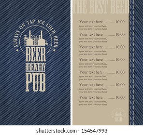 Menu for the pub in a retro style on denim