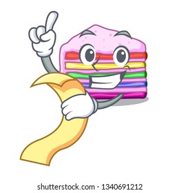 With menu rainbow cake in the cartoon shape