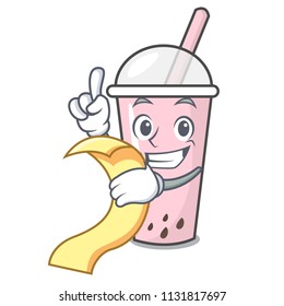 With menu raspberry bubble tea character cartoon