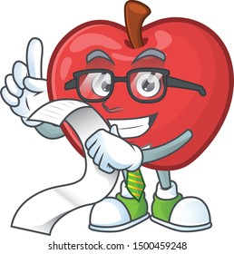 With menu red apple funny character for vegetarian cartoon