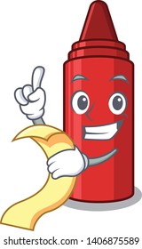With menu red crayon in a cartoon bag
