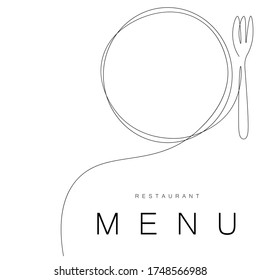 Menu restaurant background card with fork and plate, vector illustration