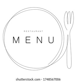 Menu restaurant background card with fork and plate, vector illustration