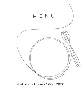 Menu restaurant background with plate ans fork drawing, vector illustration