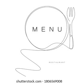 Menu restaurant background with plate and fork line drawing design. Vector illustration