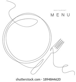 Menü-Restaurant-Hintergrund mit Teller und Gabel, Vektorgrafik