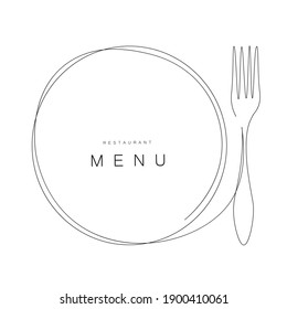 Menu restaurant background with plate, fork and knife, vector illustration	