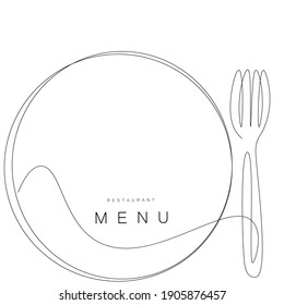 Menu, restaurant, background with plate and fork, vector illustration