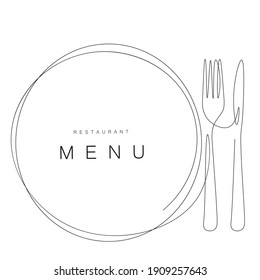 Menu restaurant background with plate and fork, knife vector illustration