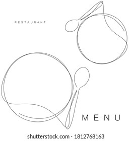 Restaurante de menú con un diseño de platos y cucharas. Ilustración del vector