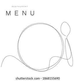 Menu restaurant background. Plate and spoon drawing, vector illustration