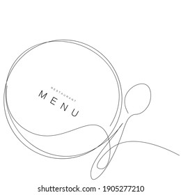 Menu restaurant background with plate and spoon, drawing vector illustration