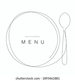 Fondo del restaurante del menú con cuchara y plato, ilustración vectorial	