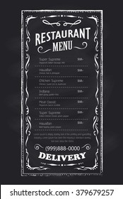 Menu restaurant blackboard vintage hand drawn frame label vector