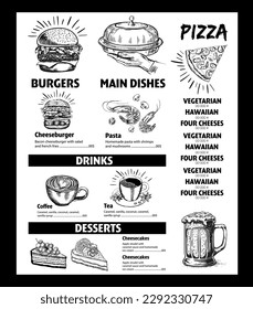 Menu restaurant brochure. Flyer with hand-drawn graphic.	
