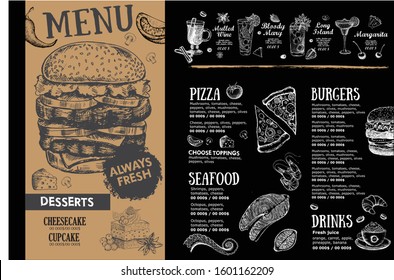 Menu restaurant brochure, template design. Food flyer.